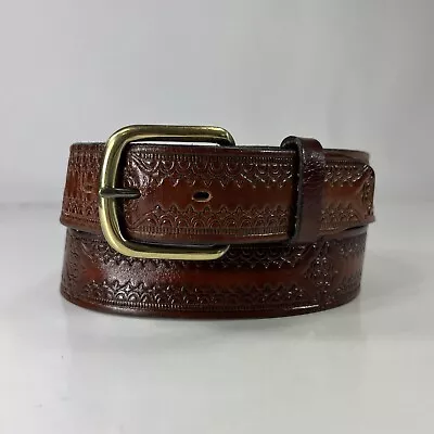 Warped Stretched Brown Genuine Leather Western Belt - Made In USA - Mens Size 34 • $12.80