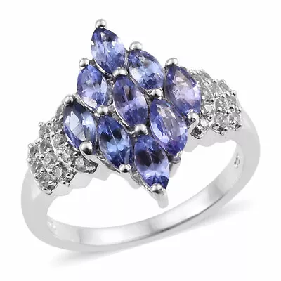 Tanzanite Cluster Ring In Platinum Over Sterling Silver (Size 8.0) 2.50 Ctw • £192.06