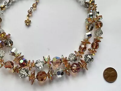 STUNNING Vtg  VENDOME Aurora Clear Silvered& Carnival CRYSTAL 2 Strand NECKLACE • $39.99