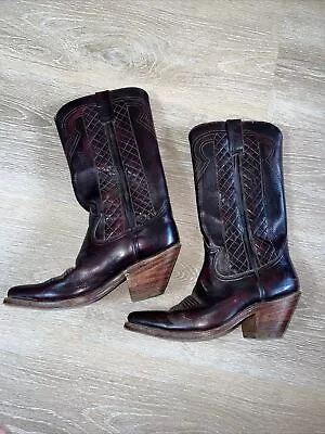 7Leguas Women's Maroon Leather Pointed Toe Cowgirl Western Boots - Size 6 E • $49.99