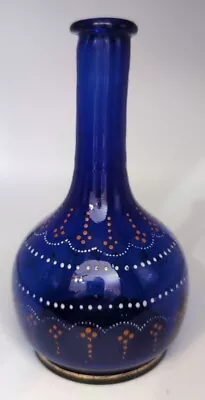 Antique Cobalt Blue Barber Bottle Enamel Dot Line Design Pontiled Rolled Lip • $29.99