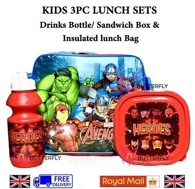 Marvel 3pc Lunch Box Set Avengers Sport Water Bottle Lunch Bag And Lunch Box • £12.95