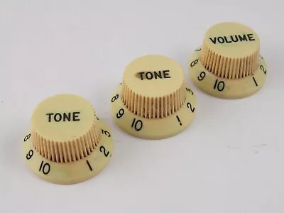 3 Relic AGED IVORY STRATOCASTER KNOBS With Green Verdigris Font & Numbers #1 • $26.47