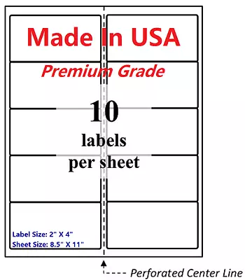 $115.99 • Buy 1000 Premium Blank Shipping Labels-2  X 4 -Made In USA-Self Adhesive-8.5 X 11