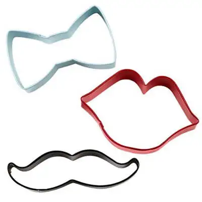 Metal Cookie Cutter Set 3/Pkg-Lips Mustache & Tie W0900 • $7.99