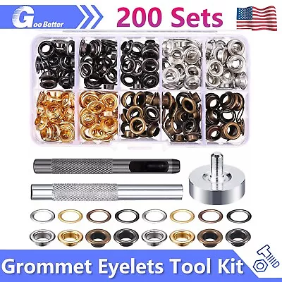 200 Sets Grommet Kit 6mm Metal Eyelet Washer For Leather Fabric Tarp Shoes • $11.59