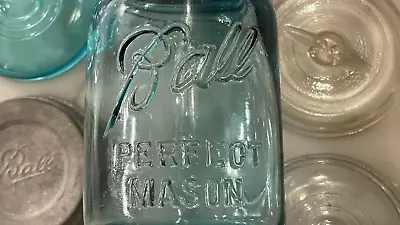 BALL Blue Canning Jar W/ Zinc Lids Vintage 1923-1933 & Additional Glass Lids • $42