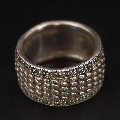 Sterling Silver - DESIGNER TH Marcasite Pebbled Band Ring Size 7 - 8g • $2.99