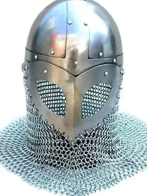 Medieval LARP Norman Viking Helmet With Chain Mail Replica Armor Costume Helmet • $128.99