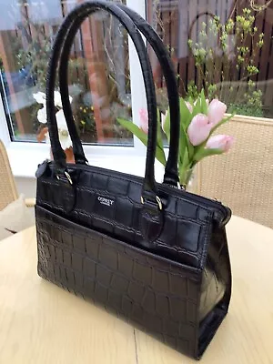 Osprey Black Croc Print Leather Large Zipped A4 Shoulder Bag • £29.95