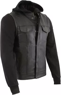 Milwaukee Leather Men's LKM3714 Black Vest With Full Sleeve Hoodie Jacket • $115.99