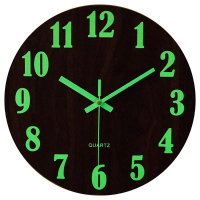 £10.95 • Buy 12  Luminous Wall Clock Glow In The Dark Wood Silent Quartz Home Kitchen Clock