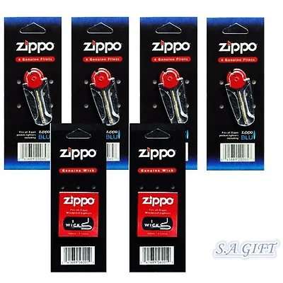 Zippo Replacement Flint Wick Of 6 Value Packs (24 Flints And 2 Wicks) • $9.95