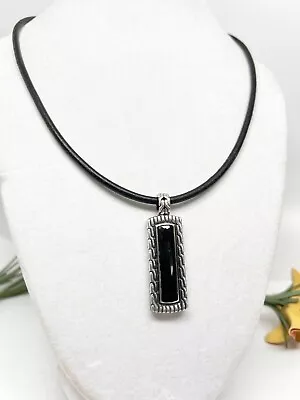 John Hardy Black Leather Black Onyx Pendant Necklace .925 • $350