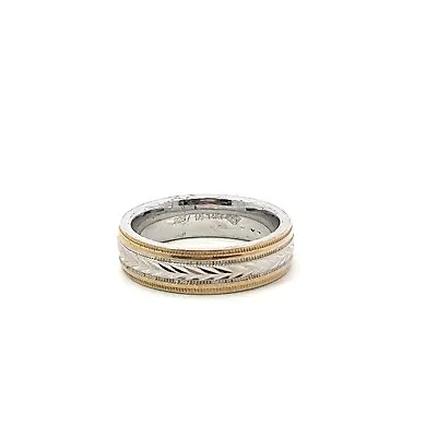 Sterling Silver 14K Yellow Gold 6.3mm Double Milgrain Band Ring • $122.18