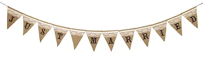 Just Married Burlap Banner Wedding Decoration Banner Vintage Country Theme Sign • $19.98