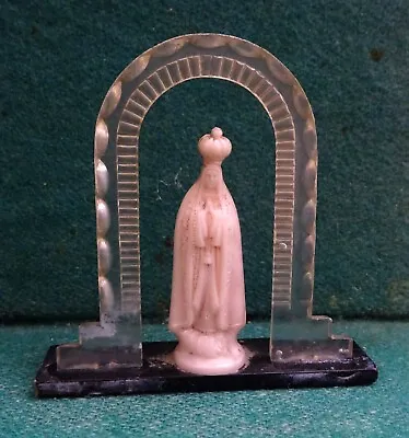 OUR LADY OF FATIMA Vtg SMALL PLASTIC STATUE & SHRINE • $17.50