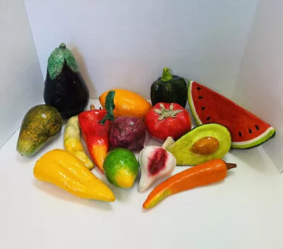 Paper Mache Mexican Folk Art Vegetables Lot Of 14 Colorful Rustic Prim Vintage • $20.88