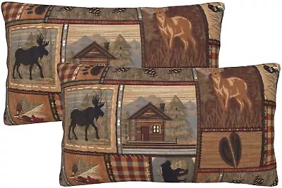 Retro Brown Throw Pillow Cover Set Of 2Rustic Lodge Bear Moose Decor Soft Velvet • $24.14