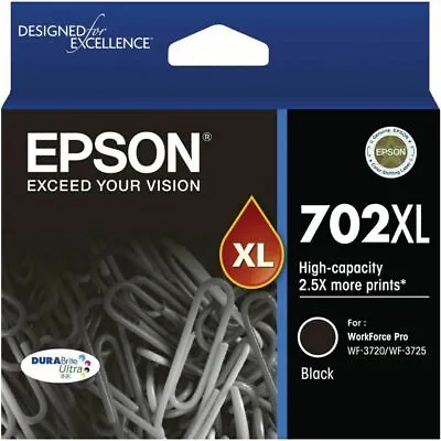 $49.95 • Buy Genuine Epson 702XL 702 XL Black Ink Cartridge For Epson WF-3720 WF-3725 Printer