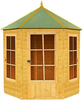 SUMERHOUSE GARDEN OFFICE SUN ROOM 7x6 HEXAGONAL OPEN WINDOWS OUTDOOR SHIPLAP NEW • £779.94