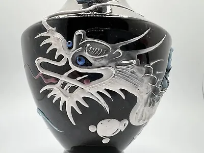 Vintage Porcelain Dragon Vase Moriage Dragonware Black Gray White Japan 7.5”High • $39.85