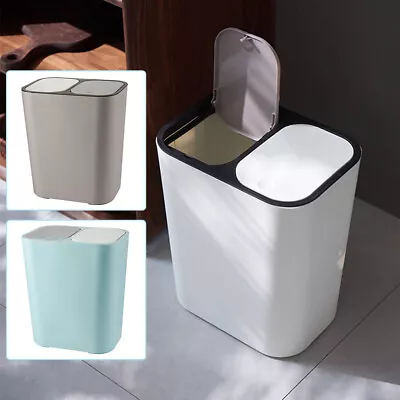 2 Compartment Waste Bin Trash Can Kitchen Home Office Press Lid Rubbish Dust Bin • £10.94