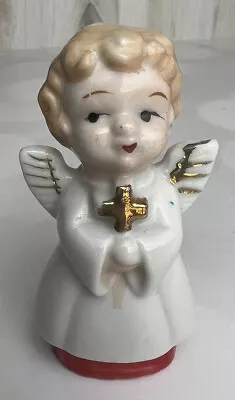 Vintage Ceramic Adorable Praying ANGEL Holding Cross Figurine Japan • $14.99