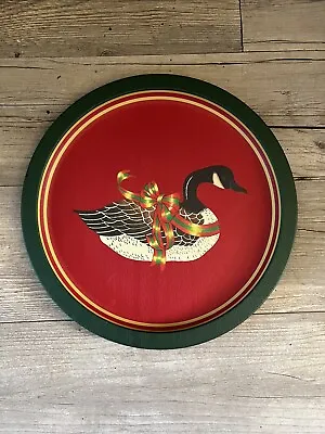 Vtg Wang’s International 1988 Round Christmas Mallard Duck Metal Tray Platter • $9.99