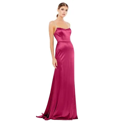 IEENA For MAC DUGGAL Charmeuse Satin Rhinestone Strap Trumpet Gown Hot Pink 8 • $90