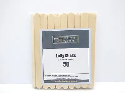 Modelfix Scenics 50 Long Wooden Lolly Sticks 150mm X 10mm For Model Making • £4.29