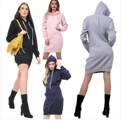 Women Ladies Long Hooded Hoodie Zip Up Pocket Jumper Fleece Coat Sweatshirt Top • £13.99