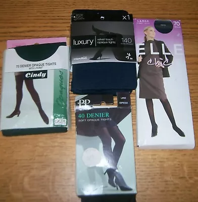 £10 • Buy New - 4 Pairs  Opaque Tights - Navy, Brown & Bottle Green - Size Large