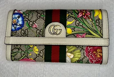 NEW $895 GUCCI Tan GG Supreme Canvas Ophidia GG FLORA Continental LARGE WALLET • $650