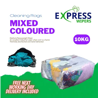 £17.50 • Buy 10kg Bag Mixed Coloured Cleaning Rags Wipers General Wiping Cloths FREE DELIVERY