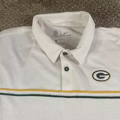 Nike Dri-Fit Green Bay Packers On Field Apparel White Short Sleeve Polo Mens L • $18