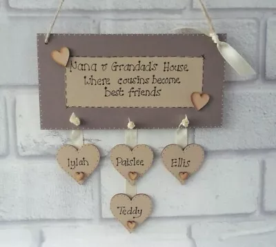 Mum Nan Grandma Grandchildren 3-12 Hearts Wooden Sign FAMILY Gift Shabby Chic • £12.99