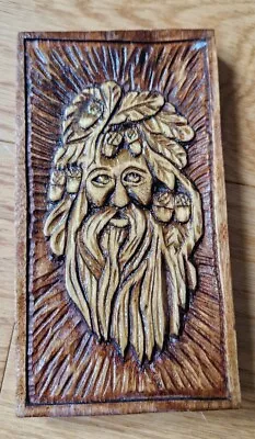 Green Man Hand-made Carved Ornament Wooden Pagan Spirits Size 10 X 18 Cm • £7.22