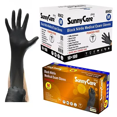 1000/case #8902 SunnyCare 5Mil Black Nitrile Exam Gloves (No Vinyl Latex) Medium • $60