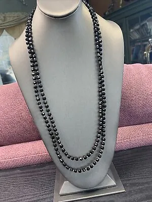 1950’s Extra Long Crystal Black Jet Beaded Sweater Length Necklace 58 • $28.78