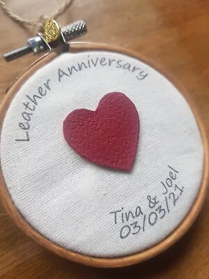 Handmade 3rd Wedding Anniversary Heart Gift. Personalised. Leather Anniversary. • £12