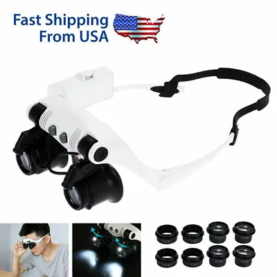 Headband Headset Jeweler Magnifier Magnifying Glass Loupe Glasses W/LED Light US • $14.29