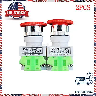 2PCS Emergency Stop Switch Push Button Mushroom Emergency Shut Off Switch Button • $7.45