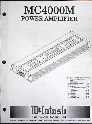 McIntosh MC4000M 1000W Car Audio Amplifier Service Manual PDF • $49.95