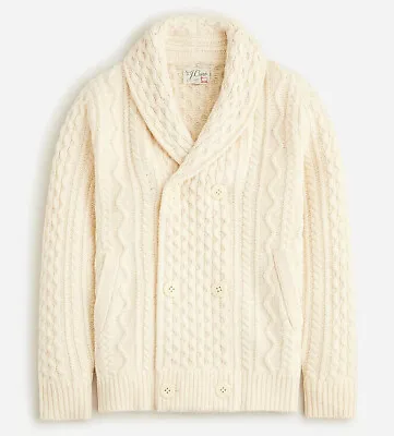 NWT J Crew 100% Wool Shawl Collar Irish Aran Fisherman Cardigan Sweater In Ivory • $229.99