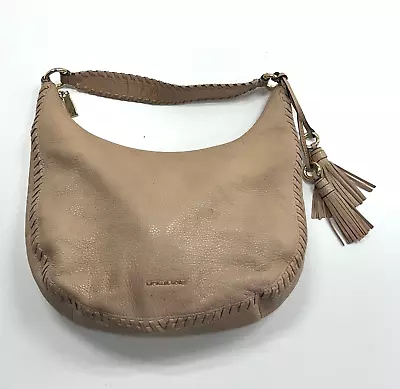 Michael Kors Women's Beige Leather Tasseled Shoulder Strap Zip Hobo Bag • $24.99