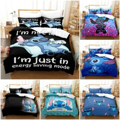 $49.98 • Buy Lilo Stitch Bedding Cartoon Single Double Queen Quilt Duvet Cover Set Kids Gift