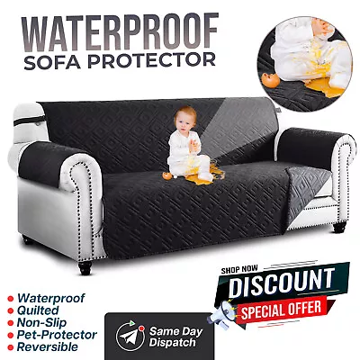 Waterproof Sofa Slip Covers Reversible Quilted Throw Pet Protector Couch Cover • £12.99