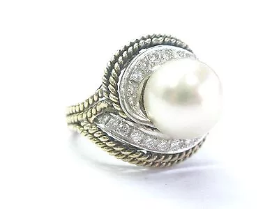 Pearl & Diamond Rope Ring Solid 14Kt Yellow Gold 10.9mm .50CT G-VS SIZEBLE • $1550