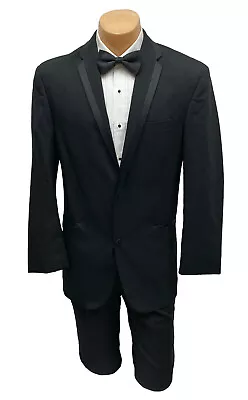 Men's Perry Ellis Black Tuxedo Jacket With Pants Wedding Prom Mason 40R 34W • $71.95